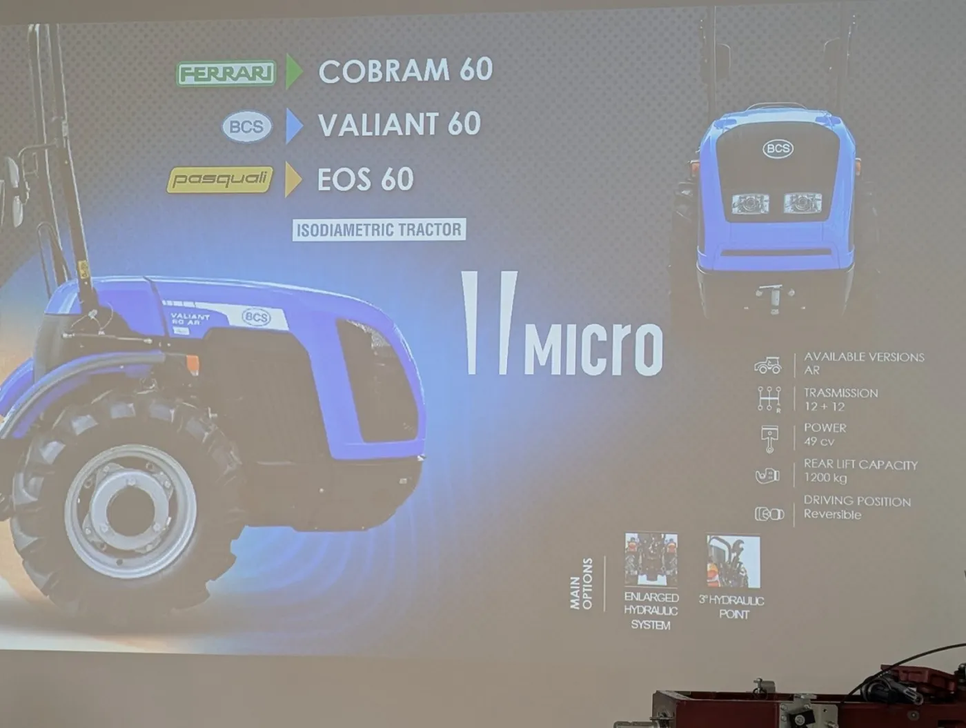 Oktatási dia a Ferrari Cobram 60 / BCS Valiant 60 mikrotraktorról